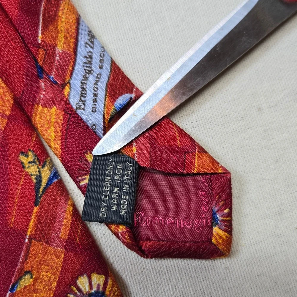 Ermenegildo Zegna Vintage Tie Silk 1990s Orange Navy Floral Made Italy‎ Designer